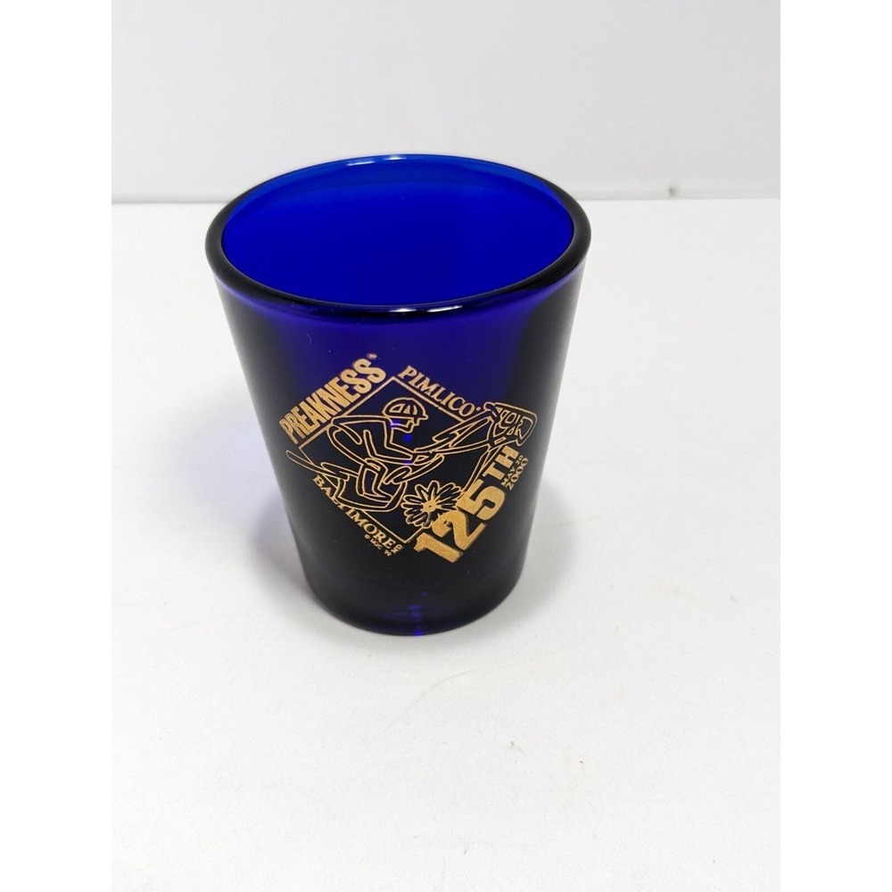 Vintage 2000 Preakness Stakes 125th Pimlico Blue Gold Shot Glass - Picture 4 of 4